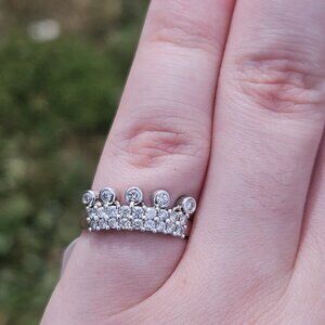 BJC 14K White Gold Diamond Crown Tiara Ring Moving Articulated Jewels Size 6.5